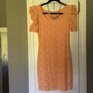 Forever 21 ruched sleeve Peach bodycon dress